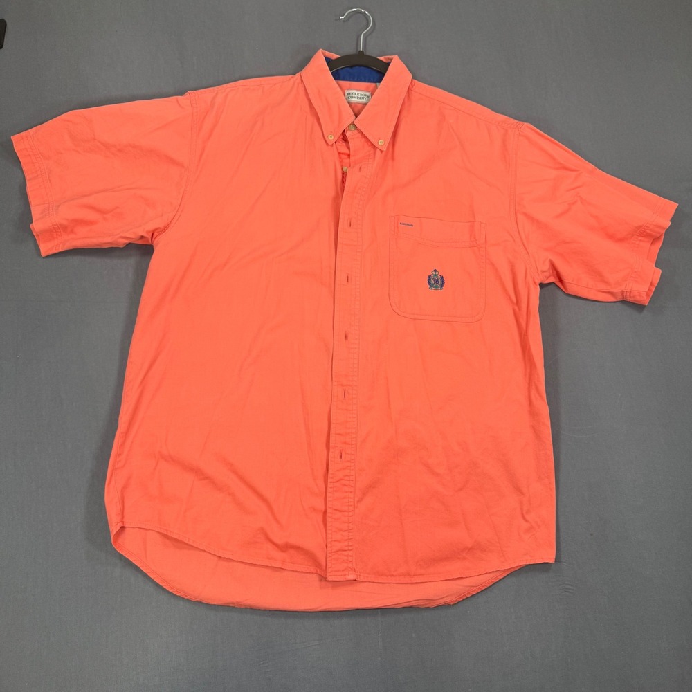 Bugle Boy Company Mens Large Coral Orange Short Sleeve Button Down Cotton Shirt